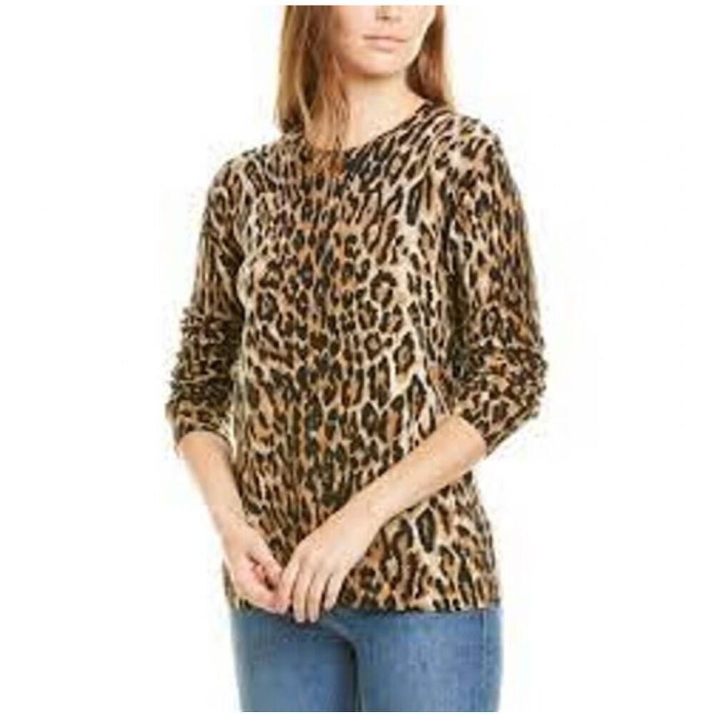J. McLaughlin 100% Cashmere Sancerre Leopard Print Pullover Sweater Size M